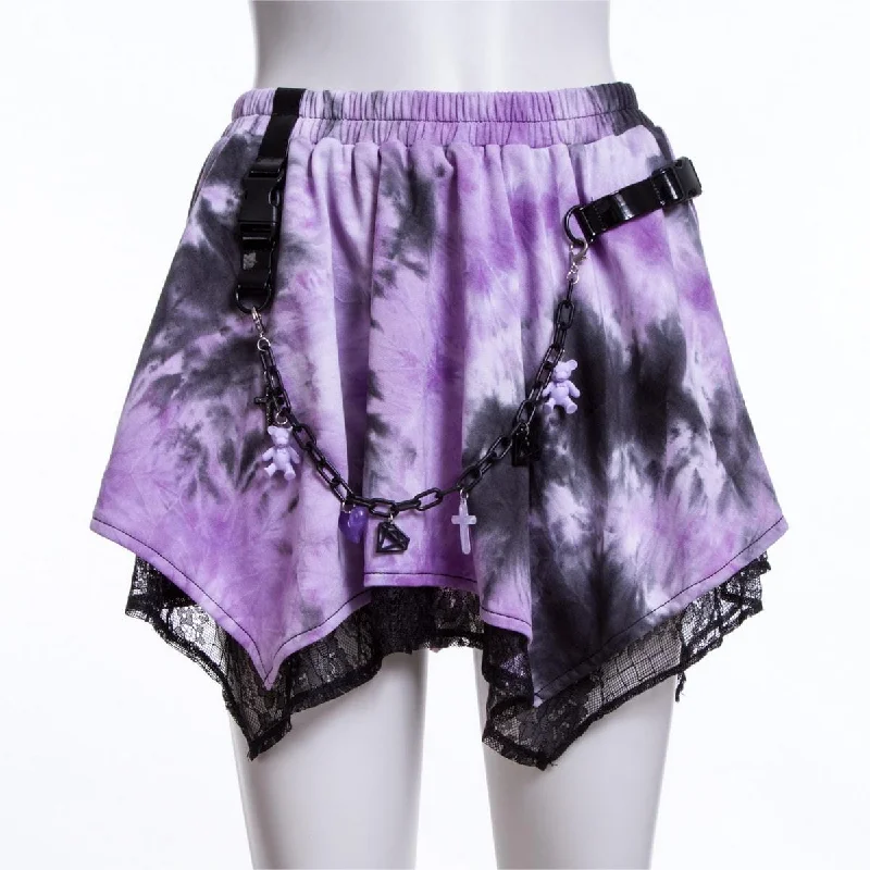 Women's Grunge Irregular Lace Splice Tie-dyed Skirt